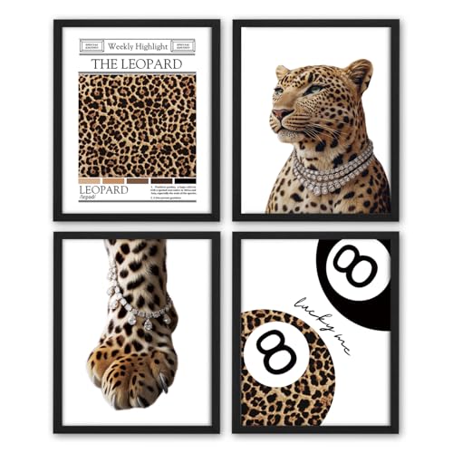 NaZaUK Preppy Trendy Pink Leopard Cheetah Prints Y2K Room Decor, Lucky 8 Ball Poster for Teen Girls BedroomBathroom Dorm, Aesthetic Cheetah Wall Decor. 8x10 Unframed Set of 4 - color: leopard2