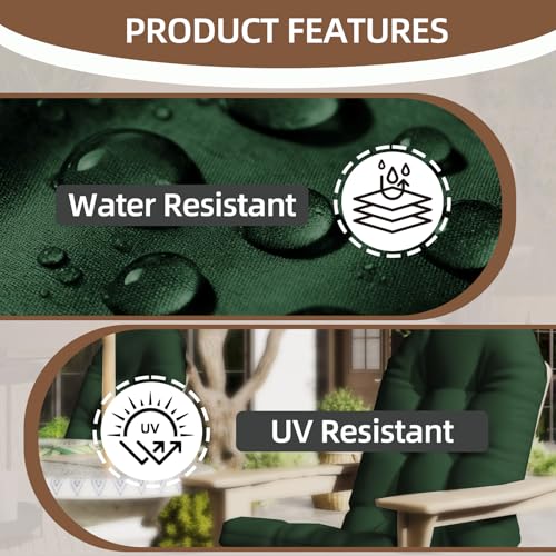 Outdoor Adirondack Chair Cushions Set of 2, 44x19x4 Inch Rocking Chair Cushion, High Back Patio Soft Seat Pad with Ties, Indoor Outside Use, Fade-Resistant & Waterproof, Dark Green - color: Dark Green, size: 44x19x4 Inch