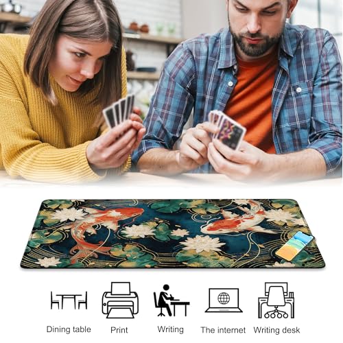 Playmat for MTG Lotus Leaves Koi Magic Play Mat 24x14 Inch Card Game Mat for Magic The Gathering TCG PTCG Playmat with Free Storage Bags Non-Slip Backing and Stitched Edge - color: Lotus Leaves Koi No With Zones