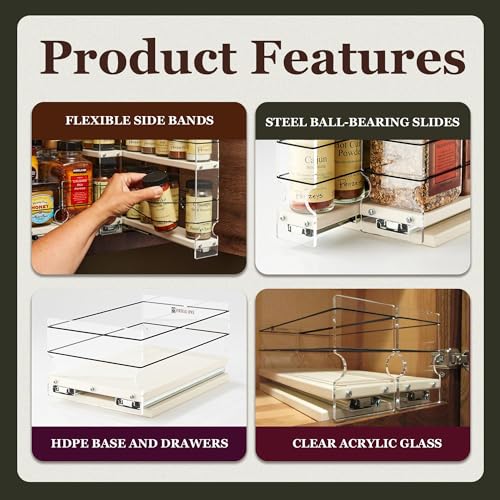 Vertical Spice - Large Pullout Sliding Spice Rack Organizer - 2 Individual 1 Tier Drawers - Premium Rolling Seasoning Holder/Caddy for Hidden Pantry Storage - Made in USA (6.9''W x 5.0" H x 10.6''D) - color: 2-3.25" Drawers, Cream Assembled