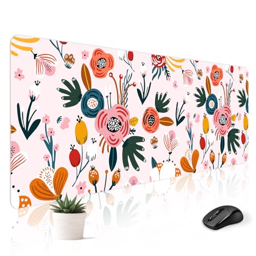 Mousepad Desk Mat Gaming Large Keyboard Cute Office Desktop Computer Laptop Floral XXL Long Giant Big Kawaii Aesthetic Girly Pretty Design Women Girl Gamer Oversized Wide 30x12'' Mousepad - color: Pink Floral