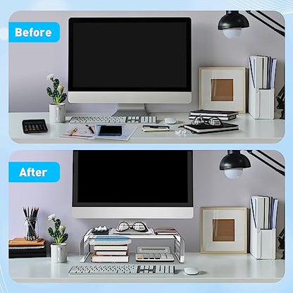 AboveTEK Acrylic Monitor Stand – Clear Monitor Riser & Computer Desk Stand, Premium Acrylic Laptop Stand for Home Office, PC TV Stand with Keyboard Storage Heavy Duty Desk Riser