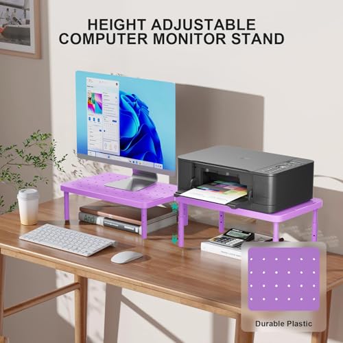 WALI Computer Monitor Stand for Desk, Adjustable Laptop Riser, Desk Monitor Stand Underneath Storage for Office, Home, School Supplies (PTT001-V), 1 Pack, Violet - color: Violet, size: 14.6"L * 9.3"W