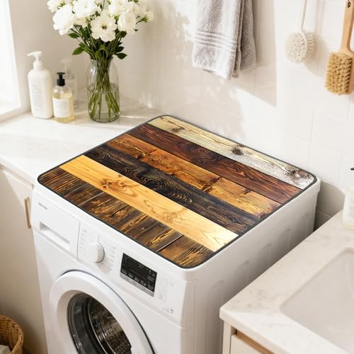 Nuxovilar Rustic Wood Plank Dryer Cover for the Top, Non-slip Washer & Dryer Protector, 23.62"x19.68" Dust-proof Washing Machine Mat, Diatom Mud Polyester Dryer Top Pad for Laundry Room - color: YMi00235-A
