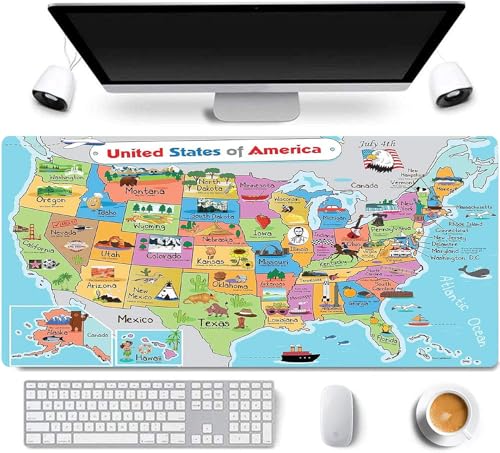 31.5x11.8 Inch Non-Slip Long Extended Large Gaming Mouse Pad with Stitched Edges XL Laptops Keyboard Mouse Mat(American Map) - color: American Map