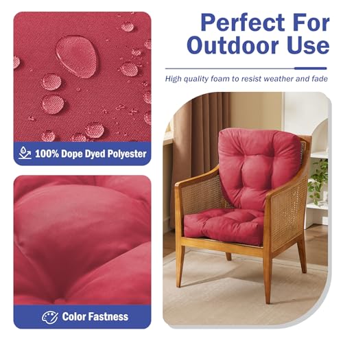 IPYNBAP Outdoor Chair Cushions Set of 2, Patio Chair Cushions with Ties, 17x17+4” Tufted Outdoor Seat Cushions, Waterproof Patio Furniture Cushions, Outdoor Dining Chair Pads, Burgundy - color: Burgundy, size: 17*17+4”/2pcs