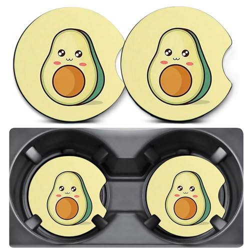 2 Pack Avocado Car Coasters for Cup Holders,Neoprene Anti Slip Mat | 2.75" Universal Size,Auto Rubber Drink Coasters Decor Car Accessories Interior Avocado Gifts for Women Men - color: Avocado