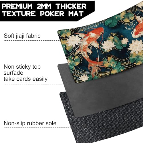 Playmat for MTG Lotus Leaves Koi Magic Play Mat 24x14 Inch Card Game Mat for Magic The Gathering TCG PTCG Playmat with Free Storage Bags Non-Slip Backing and Stitched Edge - color: Lotus Leaves Koi No With Zones