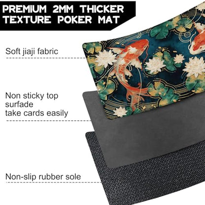Playmat for MTG Lotus Leaves Koi Magic Play Mat 24x14 Inch Card Game Mat for Magic The Gathering TCG PTCG Playmat with Free Storage Bags Non-Slip Backing and Stitched Edge - color: Lotus Leaves Koi No With Zones
