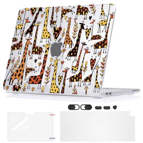 for 2026 MacBook Neo 13 Inch Case A3404 A18 Pro, Ultra Thin Portable Cover with Screen Film, Keyboard Cover, Webcam Cover & Silicone Dust Plugs, Cute Giraffe - color: Cute Giraffe
