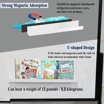 2 Pcs 17 Inch White Magnetic Book Shelf for Whiteboard | Heavy Duty Acrylic Magnetic Shelves for Classroom Furniture,Office, Refrigerator,School Supplies,Holds 13 lbs