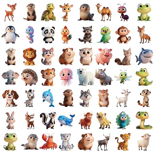 55PCS Cute Animal Theme Stickers, Non-Repeating PET Waterproof Decals for Teacher Rewards, Holiday Parties, Classroom Crafts, Game Treats & Gifts - style: Animal-CK-033A