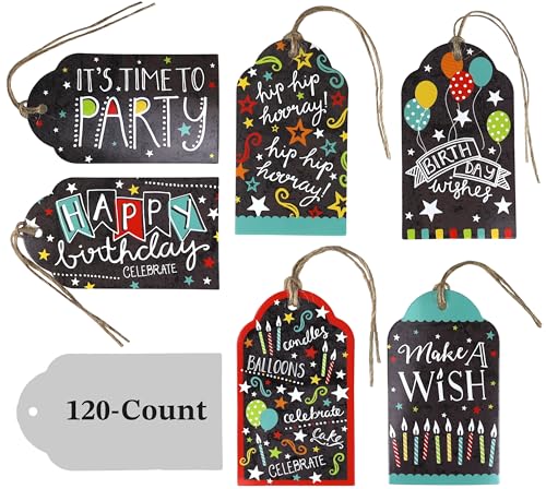 Iconikal Happy Birthday Tie-On Gift Tags, 120-Count, Dark Theme - size: 120-Count