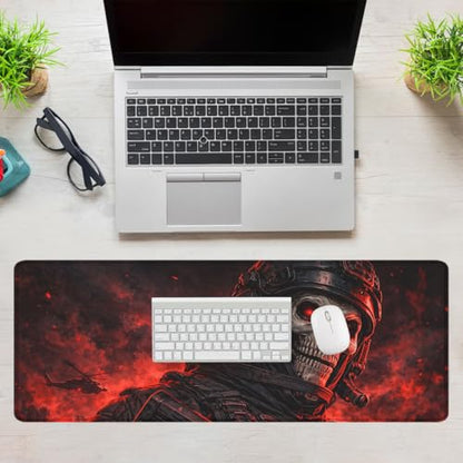 Dark Skull Gaming Mouse Pad Red Flame Aesthetic Extended Gaming Mouse Pad Mat with Stitched Edge Non-Slip Base Office Computer Keyboard Laptop 31.5"x11.8" - color: Dark Skull, size: 31.5L x 11.8W inches