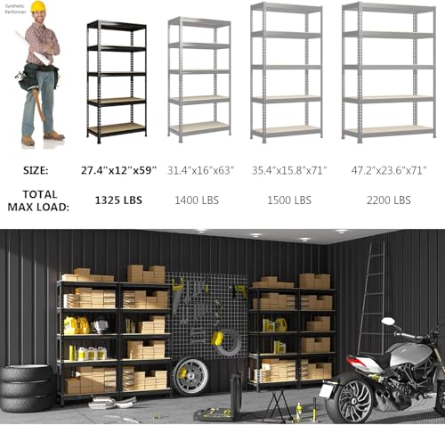 PrimeZone Storage Shelves 5 Tier Adjustable Garage Storage Shelving, Heavy Duty Metal Storage Utility Rack Organizer Shelf Unit for Warehouse Pantry Closet Kitchen Basement, 28" x 12" x 59", Black - size: 28"W x 12"D x 59"H