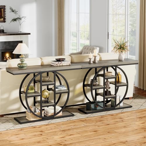 Celaform 41" Console Table, 4-Tier Entryway Table with Circle Base, Industrial Narrow Wood Sofa Accent Tables with Storage Shelves for Living Room, Hallway, Foyer (Grey) - color: Grey