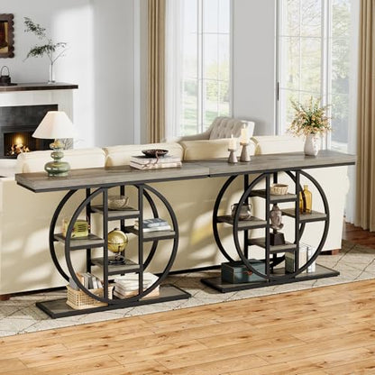 Celaform 41" Console Table, 4-Tier Entryway Table with Circle Base, Industrial Narrow Wood Sofa Accent Tables with Storage Shelves for Living Room, Hallway, Foyer (Grey) - color: Grey
