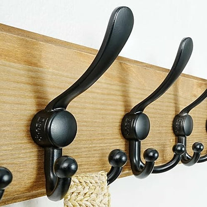 Dseap Coat Rack Wall Mount - Heavy-Duty Robust Barnwood-Style Wooden Wall Coat Hanger Hook Rail with 5 Triple Hooks for Winter Coats Hat Jacket Clothing, Weathered Brown & Black - color: Weathered Brown & Black, size: L=17.4"