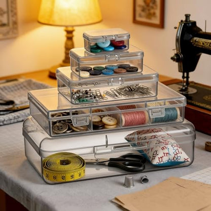 42 Pieces Mixed Sizes Rectangular Empty Mini Clear Plastic Organizer Box | Hinged Lids, For Small Items, Craft Projects - size: 5 Sizes Rectangle