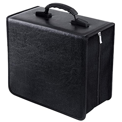Siveit CD/DVD Binder, CD DVD Case Holder Binder 400 Capacity CD/DVD Wallet Storage Booklet Album Box (White binder, PU Black) - color: PU Black, size: White binder