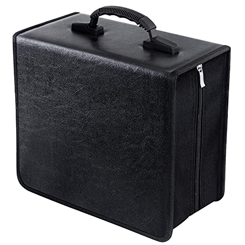 Siveit CD/DVD Binder, CD DVD Case Holder Binder 400 Capacity CD/DVD Wallet Storage Booklet Album Box (White binder, PU Black) - color: PU Black, size: White binder