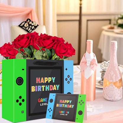 Video Game Birthday Gift Bags, 13 inch Large, with Tissue Paper and Card