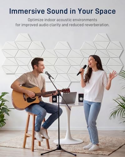 12 Pack Hexagon Acoustic Panels, 12" x 10" x 0.4" Z-Lines Design Self-Adhesive Soundproof Wall Panels, High-Density Sound Absorbing Panels for Recording Studio, Home Office, Gaming Room, White - color: Z-Lines - White, size: Hexagon - 12 Pack