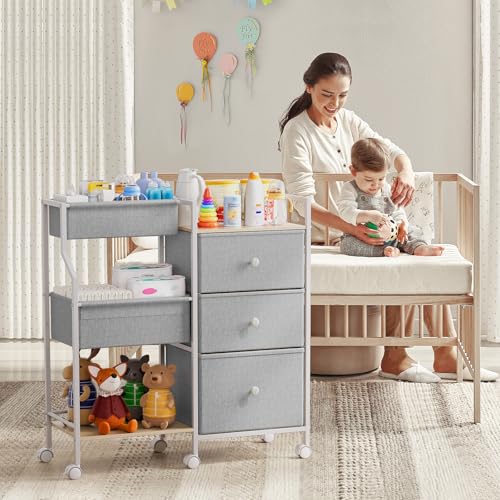 Modanais Baby Organizer and Storage - 3 Tier Rolling Cart with Dividers and Drawers, Easy To Assemble, Mobile Utility Cart with Wheels for Nursery, Bedroom, Changing Table & Crib,Light Gray - color: Light Gray