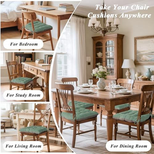 Chair Cushions for Dining Chairs Set of 4 Durable D-Shaped Seat Cushions with Non-Slip Backing Secure Ties Thick Cozy Seat Pad for Kitchen Dining Room Office(18x16.5x3in Sage Green) - color: Sage Green