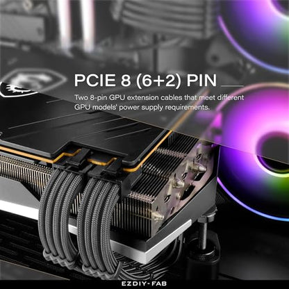 EZDIY-FAB PSU Extension Cable Sleeved Custom Mod PC Power Supply Cable, Soft Nylon Braided with Comb Kit 24PIN/8PIN to 6+2Pin/ 8PIN to 4+4PIN-30CM -Carbon - color: Carbon