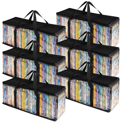 DVD Storage Bags 6 Pack DVD Storage Holder Case Clear PVC Media Holder with Handles for DVDs, CDs, Video Games, Books, Black