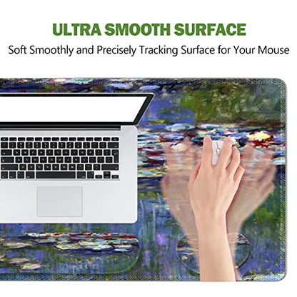 ToLuLu Extended Gaming Mouse Pad, Memory Foam Ergonomic Keyboard Mouse Wrist Rest Support Set, Large Desk Mat with Stitched Edges, Non-Slip Base Mousepad for Home Office Game, Monet Water Lilies - color: Monet Water Lilies