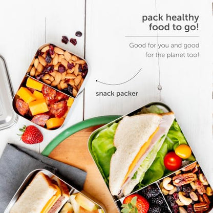 LunchBots Small Snack Packer Bento Box - Extra Small Divided Stainless Steel Snack Container - 2 Compartments for Fruits, Vegetables and Finger Foods - Dishwasher Safe – Stainless Lid - size: 2 Section