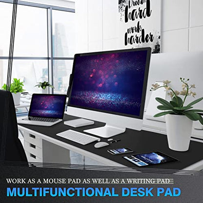 K KNODEL Large Office Leather Desk Mat, Mouse and Keyboard Pad, Computer and Laptop Mat, Desktop Protector and Cover, Writing Pad and Blotter (47.2"x17", Black) - color: Black, size: 47.2" x 17"