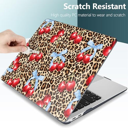 DONGKE for MacBook Air 13 Inch Case 2021-2018, Compatible with A2337 M1 A2179 A1932 Support Retina Display & Touch ID, Hard Shell Plastic Cover with Keyboard Skin - Cherry & Leopard - color: Cherry & Leopard
