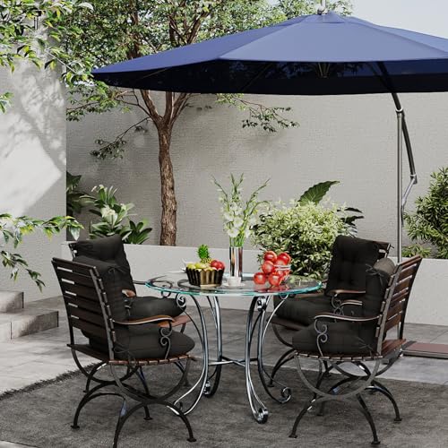 Outdoor Chair Cushions Set of 2, 42x21x4 Inch Patio Cushion for Dining/Rocking Chairs, High Back Soft Seat Pad with Ties, Indoor Outside Use, Fade-Resistant & Waterproof, Black - color: Black