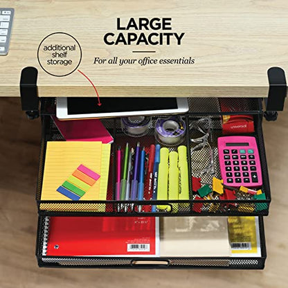 Homeify Under Desk Drawer Organizer Clamp-On, Mesh Metal Drawer Attachment, 2 Drawer Slide Out, On Or Under Desk Organizer For Office Supplies & Home Essentials (2 Drawers) - size: 2 Drawers