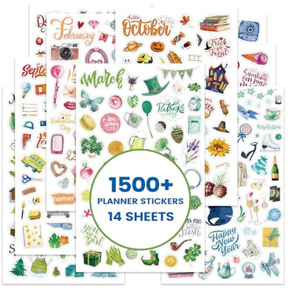 Planner Stickers - Calendar Stickers for Celebration and Decoration, 12 Monthly Festival Theme Sticker for Adults Planner, for Festival Events, Daily Tasks(14 Sheets, 1500+ Sticker Per Pack)