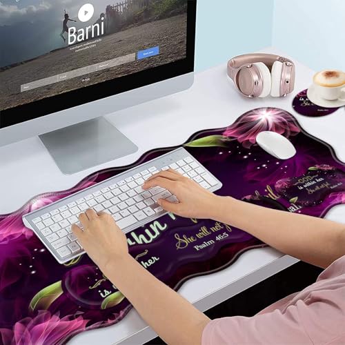 Bxgolkgd Desk Mat Set,Mouse Pad with Keyboard Wrist Rest & Mouse Wrist Rest,Wave-Shaped Design,Non-Slip Rubber Base,Ergonomic Desk Mat for Home,Office,Gaming,Christian Believer - color: Christian Believer
