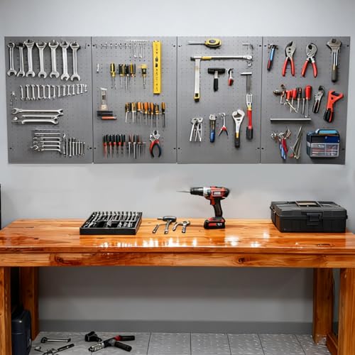 4 PCs Metal Pegboard Wall Panels Heavy Duty Peg Board Tool Organizer Board for Garage Factory, Tool Storage - size: 4 packs