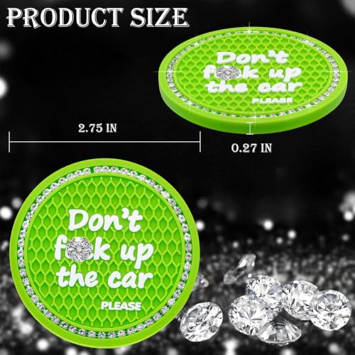 2PCS Bling Crystal Rhinestone Cup Holder Coaster – 2.75 Inch Anti-Slip Auto Insert Cup Coaster – Sparkling Interior Decor Accessories for Cars & Vehicles (Green & White) - color: Alphabet Green & White, size: 2 pcs