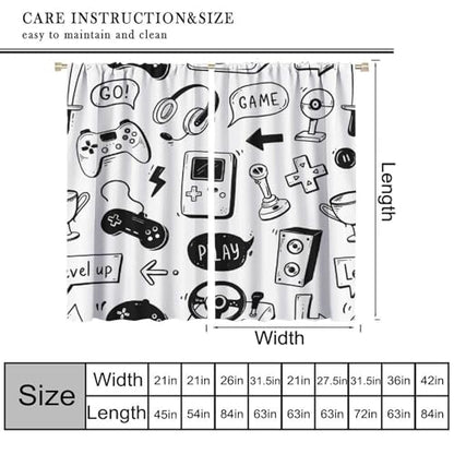 Video Game Curtains, Kids Computer Gamepad Print Pattern Window Drapes for Boys Girls Bedroom Nursery Baby Playroom 42" W X 45" L - color: Gamepad-9, size: 20.5"W x 45"L (Pack of 2)