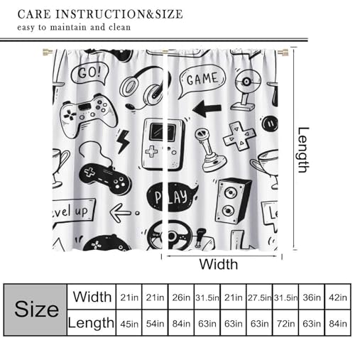 Video Game Curtains, Kids Computer Gamepad Print Pattern Window Drapes for Boys Girls Bedroom Nursery Baby Playroom 42" W X 54" L - color: Gamepad-9, size: 21"W x 54"L (Pack of 2)
