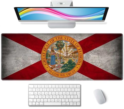 Florida Flag Gaming Mouse Pad Large,Florida Flag Mouse Pad Gaming Mouse Mat Desk Pad,31.5 x 11.8 Desk Mat Mouse Pads for Desk,Extended Keyboard Mousepad with Non-Slip Base and Stitched Edge - color: Florida Flag