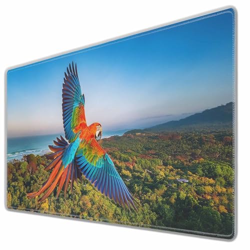 Beautiful Macaw Full Desk Mouse Pad Blue Sky Green Trees Natural Large Gaming Mousepad for Keyboard PC.Home,Office 35.4"X15.7" - color: beautiful macaw
