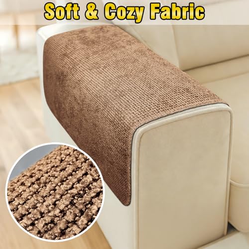 Couch Arm Covers, Sofa Arm Covers, Waterproof Armrest Cover for Sofa, Loveseat, Armchair, Anti-Slip Recliner Arm Cover, Headrest Cover, Arm Chair Covers Set of 2 (Brown, 24"×24") - color: Brown, size: 24" x 24" - 2 pcs