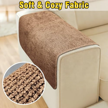 Couch Arm Covers, Sofa Arm Covers, Waterproof Armrest Cover for Sofa, Loveseat, Armchair, Anti-Slip Recliner Arm Cover, Headrest Cover, Arm Chair Covers Set of 2 (Brown, 24"×24") - color: Brown, size: 24" x 24" - 2 pcs