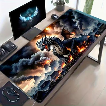Gaming Mouse Pad Mythic Dragon - 31.5x11.8 Inch Large Desk Mat for Work & Gaming, Non-Slip Rubber Base, Durable Stitched Edges, Vivid Fantasy Art