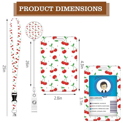 ID Badge Holder with Lanyard Fashionable ID Card Holders with Retractable Lanyards Soft Fiber Metal Clip Sturdy Buckle for Key Wallet Work Nurse Teacher (Retro Cherry with Bow) - color: Retro Cherry With Bow