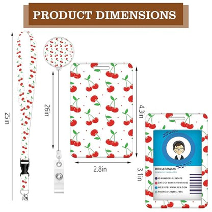 ID Badge Holder with Lanyard Fashionable ID Card Holders with Retractable Lanyards Soft Fiber Metal Clip Sturdy Buckle for Key Wallet Work Nurse Teacher (Retro Cherry with Bow) - color: Retro Cherry With Bow